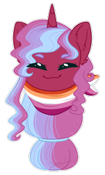 Size: 1225x2027 | Tagged: safe, artist:purplegrim40, derpibooru import, oc, oc only, pony, unicorn, commission, cute, eyelashes, female, horn, lesbian pride flag, mare, pride, pride flag, simple background, smiling, solo, transparent background, unicorn oc, ych result