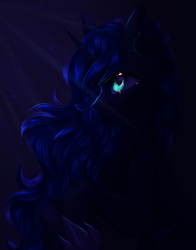 Size: 2715x3464 | Tagged: safe, alternate version, artist:jsunlight, derpibooru import, princess luna, alicorn, pony, crepuscular rays, dark, female, mare, solo