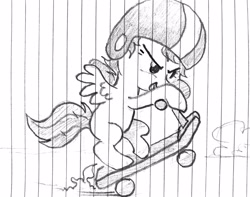 Size: 3500x2754 | Tagged: safe, artist:mandumustbasukanemen, derpibooru import, scootaloo, pegasus, pony, atg 2022, fast, female, filly, foal, helmet, lined paper, newbie artist training grounds, pencil drawing, scooter, solo, traditional art