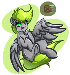 Size: 3584x3864 | Tagged: safe, artist:witchtaunter, derpibooru import, oc, oc only, pegasus, pony, chest fluff, commission, cute, derp, ear fluff, ears, flying, happy, simple background, smiling, solo, spread wings, white background, wings