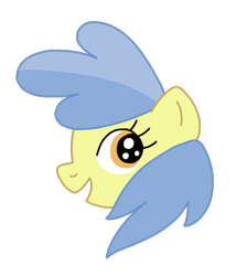 Size: 544x606 | Tagged: safe, artist:funnyclowns64, derpibooru import, apple flora, earth pony, pony, g4, apple family member, art, blue hair, blue mane, colored, cute, eyelashes, female, filly, florabetes, foal, head, open mouth, open smile, orange eyes, simple background, smiling, solo, transparent background