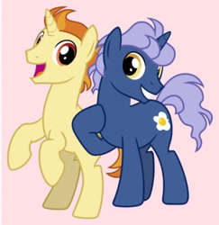 Size: 600x617 | Tagged: safe, artist:cheezedoodle96, derpibooru import, screencap, golden crust, midnight snack (character), pony, unicorn, school daze, duo, duo male, friendship student, gay, goldensnack, grin, happy, looking at you, male, open mouth, ship, shipping, smiling, smiling grin, stallion