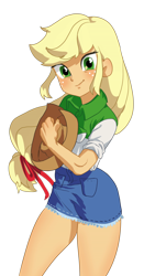 Size: 850x1622 | Tagged: safe, artist:zzugguri, derpibooru import, applejack, equestria girls, hat, looking at you, smiling, smiling at you