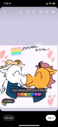 Size: 591x1280 | Tagged: safe, artist:enperry88, derpibooru import, bulk biceps, earth pony, pegasus, pony, black shirt, boop, brickhouse, bulkton, clothes, duo, duo male, ear piercing, earring, ears, floppy ears, gay, gay couple, gay marriage, gay pride flag, happy, heart, holding each other, holding hooves, jewelry, long sleeved shirt, long sleeves, looking at each other, looking at someone, love, male, muscle pony, noseboop, nuzzling, piercing, pride, pride flag, shirt, smiling, smiling at each other, stallion, stallion on stallion