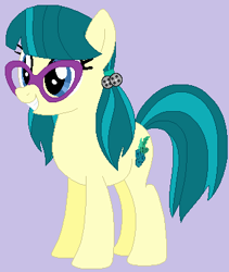 Size: 318x377 | Tagged: safe, alternate version, artist:jadeharmony, artist:mak2020, derpibooru import, juniper montage, earth pony, pony, base used, equestria girls ponified, female, glasses, gray background, grin, mare, ponified, simple background, smiling, solo