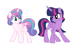 Size: 2500x1600 | Tagged: safe, artist:fuckomcfuck, derpibooru exclusive, derpibooru import, edit, princess flurry heart, twilight sparkle, twilight sparkle (alicorn), alicorn, pony, duo, duo female, eye contact, female, folded wings, grin, headcanon, looking at each other, mare, old art, older, older flurry heart, simple background, smiling, smiling at each other, transparent background, wings