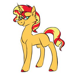 Size: 1100x1100 | Tagged: safe, artist:fuckomcfuck, derpibooru exclusive, derpibooru import, sunset shimmer, pony, unicorn, female, full body, looking at you, mare, simple background, sketch, smiling, smiling at you, solo, white background