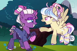 Size: 4200x2800 | Tagged: safe, artist:fuckomcfuck, derpibooru import, edit, oc, oc:glowing starlight, oc:two time, pegasus, pony, unicorn, base used, female, male, next generation