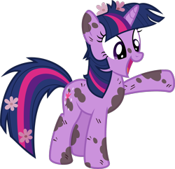 Size: 1884x1819 | Tagged: safe, artist:sollace, derpibooru exclusive, derpibooru import, twilight sparkle, unicorn twilight, pony, unicorn, it's about time, .svg available, cute, dirty, flower, flower in hair, messy mane, mud, open mouth, raised hoof, raised leg, simple background, solo, svg, transparent background, twilynanas, vector