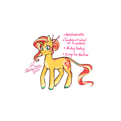 Size: 2893x2893 | Tagged: safe, artist:snowballflo, derpibooru import, sunset shimmer, pony, unicorn, alternate hairstyle, eyelashes, female, hairpin, hoof polish, leonine tail, mare, signature, simple background, smiling, solo, tail, white background