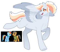 Size: 1800x1563 | Tagged: safe, artist:purplegrim40, derpibooru import, quibble pants, rainbow dash, oc, earth pony, pegasus, pony, clothes, eyelashes, offspring, one eye closed, parent:quibble pants, parent:rainbow dash, parents:quibbledash, raised hoof, raised leg, simple background, transparent background, wink