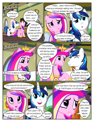 Size: 612x792 | Tagged: safe, artist:newbiespud, derpibooru import, edit, edited screencap, screencap, princess cadance, shining armor, alicorn, pony, unicorn, comic:friendship is dragons, comic, crown, dialogue, female, indoors, jewelry, male, mare, regalia, screencap comic, stallion