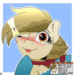 Size: 2000x2000 | Tagged: safe, artist:h3nger, derpibooru import, oc, oc:sand dollar, pony, blushing, female, horny on main, mare, one eye closed, smiling, tongue, tongue out, wink