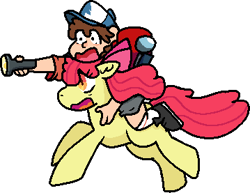 Size: 359x277 | Tagged: safe, artist:blorbo-from-my-crossover, derpibooru import, apple bloom, earth pony, human, pony, among us, dipper pines, female, filly, foal, gravity falls, lantern, running, simple background, transparent background