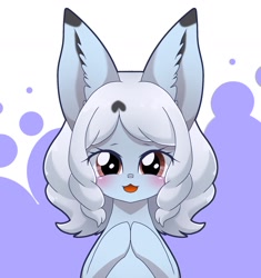 Size: 1706x1814 | Tagged: safe, artist:namaenonaipony, derpibooru import, pony, rabbit, animal, female, hooves together, looking at you, open mouth, ponified, purple background, simple background, solo, white background