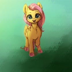 Size: 4000x4000 | Tagged: safe, artist:miokomata, derpibooru import, fluttershy, pegasus, pony, cute, female, folded wings, green background, heart, heart eyes, looking at you, mare, open mouth, open smile, shyabetes, simple background, smiling, smiling at you, solo, wingding eyes, wings