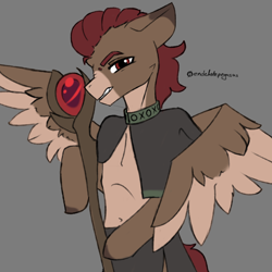 Size: 2500x2500 | Tagged: safe, artist:endelthepegasus, derpibooru import, oc, oc only, pegasus, belly button, cane, cape, clothes, ears, floppy ears, looking at you, male, solo, teeth