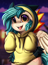 Size: 2601x3549 | Tagged: safe, artist:pridark, derpibooru import, part of a set, oc, oc only, pegasus, pony, clothes, commission, cutie mark, high res, hoodie, looking at you, open mouth, pegasus oc, ych result