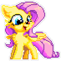 Size: 1095x1095 | Tagged: safe, artist:epicvon, artist:eto ya, derpibooru import, fluttershy, insect, ladybug, pegasus, pony, cheek fluff, chest fluff, cute, ear fluff, ears, female, floppy ears, fluffy, insect on nose, manepxls, mare, open mouth, pixel art, pxls.space, shyabetes, simple background, smiling, solo, transparent background