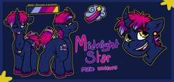 Size: 3177x1494 | Tagged: safe, artist:sexygoatgod, derpibooru import, oc, oc only, oc:midnight star, pony, unicorn, butt, dock, ear piercing, jewelry, male, necklace, piercing, plot, reference sheet, stallion, tail