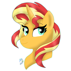 Size: 894x894 | Tagged: safe, artist:nightlightartz, derpibooru import, sunset shimmer, pony, unicorn, bust, female, mare, simple background, transparent background