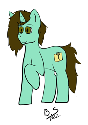 Size: 3577x5062 | Tagged: safe, artist:smushybroner, derpibooru import, oc, oc:smushy, pony, unicorn, raised hoof, raised leg, simple background, solo, white background