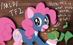 Size: 1132x700 | Tagged: safe, derpibooru import, pinkie pie, /mlp/, /mlp/ tf2 general, balaclava, money, spy, team fortress 2