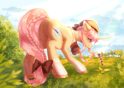 Size: 4961x3508 | Tagged: safe, artist:mian1205, derpibooru import, oc, oc only, pony, unicorn, braided tail, featureless crotch, horn, solo, tail, unicorn oc