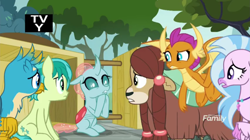 Size: 1249x700 | Tagged: safe, derpibooru import, screencap, gallus, ocellus, sandbar, silverstream, smolder, yona, changedling, changeling, classical hippogriff, dragon, earth pony, griffon, hippogriff, pony, yak, school daze, student six