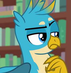 Size: 705x719 | Tagged: safe, derpibooru import, screencap, gallus, griffon, what lies beneath, cropped, gallus is not amused, male, solo, unamused