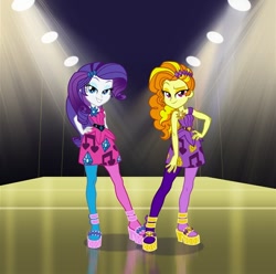 Size: 576x572 | Tagged: safe, artist:sapphiregamgee, derpibooru import, adagio dazzle, rarity, equestria girls, clothes swap, cropped, duo, duo female, fashion show, female, hand on hip