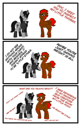 Size: 800x1250 | Tagged: safe, artist:nerdial, artist:ruchiyoto, derpibooru import, oc, oc only, oc:black cross, oc:tootsie4ever, pegasus, unicorn, comic, comic strip, crucifix, dialogue, male, stallion