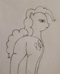 Size: 2767x3420 | Tagged: safe, artist:ceffyl-dŵr, derpibooru import, pinkie pie, pony, bedroom eyes, butt, plot, traditional art