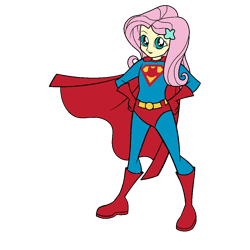 Size: 1000x1000 | Tagged: safe, artist:thatradhedgehog, derpibooru import, fluttershy, equestria girls, dc comics, simple background, solo, superman, transparent background