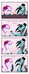 Size: 1980x4932 | Tagged: safe, artist:ruby gilbert, derpibooru import, oc, oc only, oc:med, oc:purapoint, earth pony, pony, unicorn, comic:thebell, bell, comic, cute, earth pony oc, glasses, happy, hat, horn, speech bubble, tail, tail wag, top hat, unicorn oc, wholesome