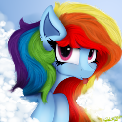 Size: 4000x4000 | Tagged: safe, artist:ser-p, derpibooru import, rainbow dash, pony, :p, absurd resolution, cloud, solo, tongue, tongue out