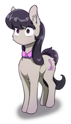 Size: 830x1432 | Tagged: safe, artist:alcor, derpibooru import, octavia melody, earth pony, pony, anime reference, bowtie, butt fluff, ear fluff, ears, eye clipping through hair, female, komi can't communicate, mare, no mouth, no nose, no nostrils, no pupils, simple background, solo, tavi can't communicate, white background