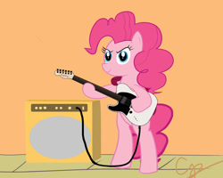 Size: 900x720 | Tagged: safe, artist:cipherpie, derpibooru import, pinkie pie, earth pony, pony, 2012, bipedal, electric guitar, female, guitar, hoof hold, mare, musical instrument, old art, solo