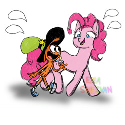 Size: 1280x1280 | Tagged: safe, artist:ema0rsully, derpibooru import, pinkie pie, earth pony, bonding, crossover, duo, wander (wander over yonder), wander over yonder, word balloon