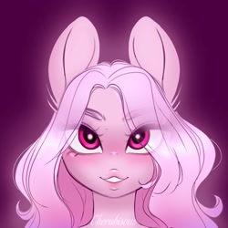 Size: 2048x2046 | Tagged: safe, artist:cherubisous, derpibooru import, oc, oc only, oc:kia, anthro, earth pony, bust, eye clipping through hair, eyebrows, eyebrows visible through hair, female, looking at you, mare, smiling, smiling at you, solo