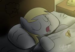 Size: 900x627 | Tagged: safe, artist:cipherpie, derpibooru import, derpy hooves, pegasus, pony, 2012, female, mare, old art, open mouth, sleeping, snoring, solo