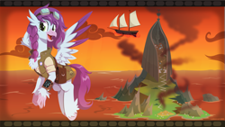 Size: 1920x1080 | Tagged: safe, artist:willoillo, derpibooru import, oc, oc:aella breeze, hippogriff, fallout equestria, airship, commission, mount aris