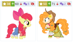 Size: 766x443 | Tagged: safe, artist:third uncle, derpibooru exclusive, derpibooru import, edit, editor:third uncle, apple bloom, pear butter, earth pony, pony, derpibooru, female, mare, meta, mother and child, mother and daughter, parent and child, reunion, the apple family meets again