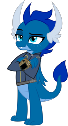 Size: 3000x5568 | Tagged: safe, artist:ponygamer2020, derpibooru import, oc, oc only, oc:cobalt the dragon, dragon, fallout equestria, clothes, crossed arms, dragoness, fallout, female, folded wings, horn, jumpsuit, male, pipboy, simple background, smiling, solo, tail, teenaged dragon, transparent background, vault suit, vector, wings