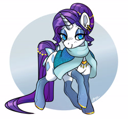 Size: 3476x3237 | Tagged: safe, artist:opalacorn, derpibooru import, rarity, pony, unicorn, alternate hairstyle, boots, bow, colored pupils, ear piercing, earring, eyeshadow, female, jewelry, makeup, mare, necklace, piercing, shawl, shoes, simple background, solo, tail, tail bow, white background