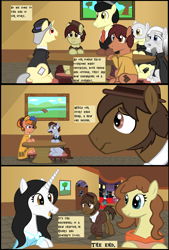 Size: 3200x4744 | Tagged: safe, artist:mr100dragon100, derpibooru import, oc, oc:elizabeth, oc:thomas the wolfpony, bat pony, pegasus, unicorn, comic:a house divided, adam (frankenstein monster), bar, comic, dark forest au's dr. jekyll and mr. hyde, dark forest au's dracula, dark forest au's matthew, dark forest au's phantom of the opera (erik), female, mare