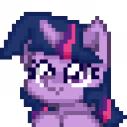 Size: 512x512 | Tagged: safe, artist:namaenonaipony, derpibooru import, twilight sparkle, pony, ^^, ambiguous race, animated, blinking, blushing, bust, cute, eyes closed, female, gif, horn, i watch it for the ears, looking at you, mare, open mouth, open smile, pixel art, portrait, simple background, smiling, solo, twiabetes, white background