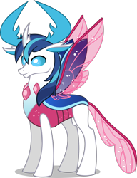 Size: 1960x2550 | Tagged: safe, artist:stellardusk, derpibooru import, shining armor, changedling, changeling, series:creature-verse, alternate universe, antlers, changedlingified, commission, horn, male, royalty, simple background, solo, species swap, transparent background, wings