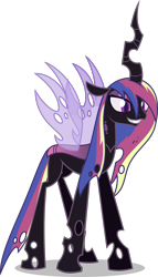 Size: 1602x2791 | Tagged: safe, artist:stellardusk, derpibooru import, princess cadance, changeling, changeling queen, series:creature-verse, changelingified, commission, female, females only, horn, purple changeling, simple background, species swap, transparent background, wings