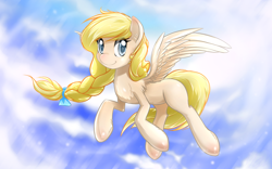 Size: 1680x1050 | Tagged: safe, artist:malifikyse, derpibooru import, oc, oc only, oc:camomile, pegasus, pony, female, looking at you, mare, pegasus oc, simple background, sky, smiling, transparent background